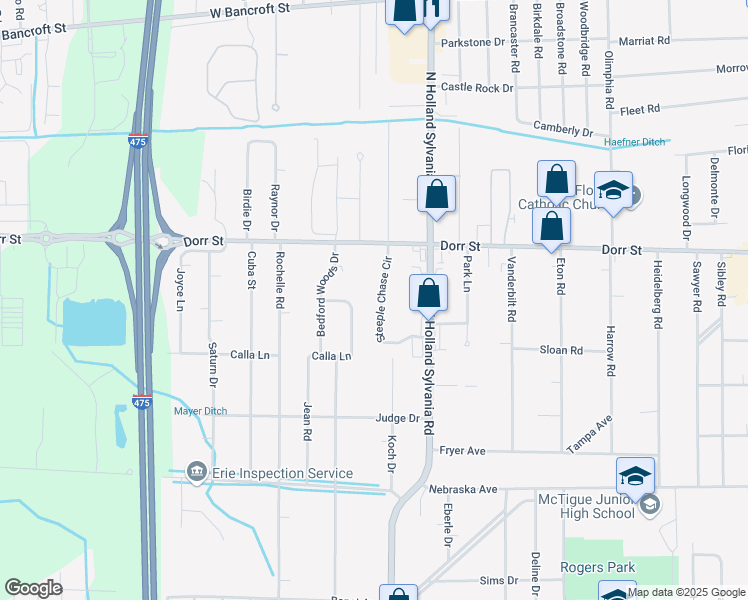 map of restaurants, bars, coffee shops, grocery stores, and more near 1137 Steeple Chase Circle in Toledo