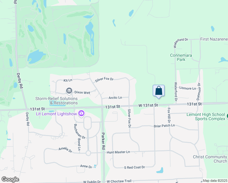 map of restaurants, bars, coffee shops, grocery stores, and more near 13000 Arctic Court in Lemont