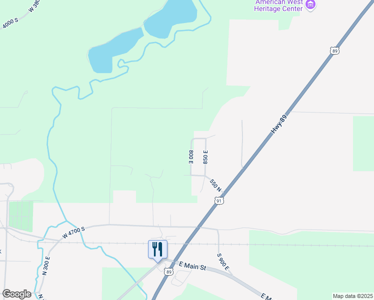 map of restaurants, bars, coffee shops, grocery stores, and more near 633 800 East in Wellsville