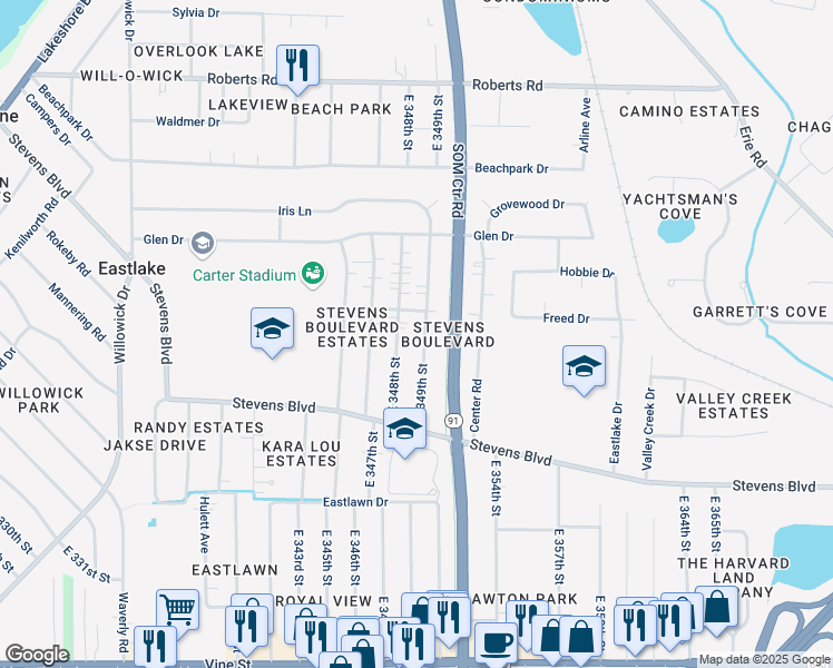 map of restaurants, bars, coffee shops, grocery stores, and more near 990 E 349th St in Eastlake