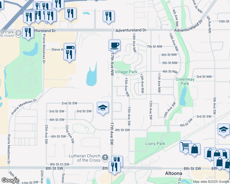 map of restaurants, bars, coffee shops, grocery stores, and more near 1609 Bennetts Way Northwest in Altoona