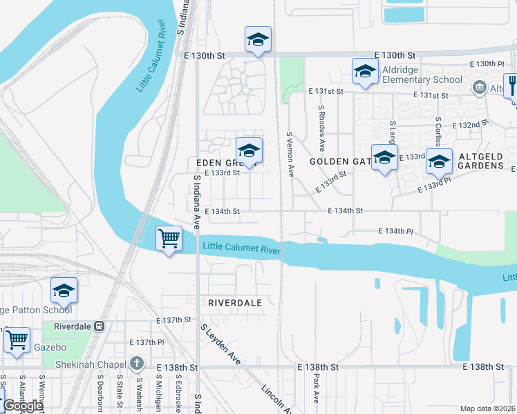 map of restaurants, bars, coffee shops, grocery stores, and more near 354 East 134th Street in Chicago