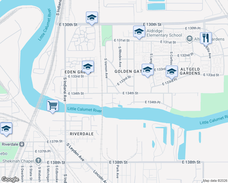 map of restaurants, bars, coffee shops, grocery stores, and more near 452 East 134th Street in Chicago
