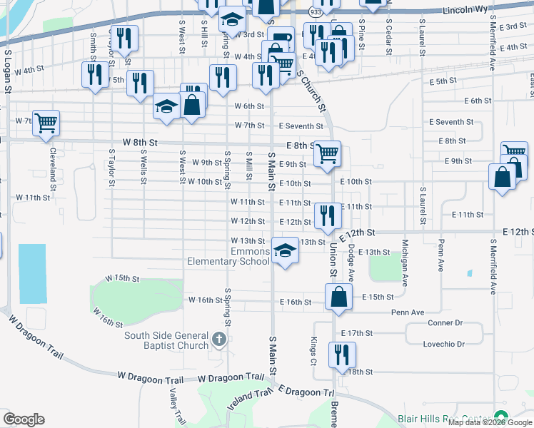map of restaurants, bars, coffee shops, grocery stores, and more near 1013 South Main Street in Mishawaka