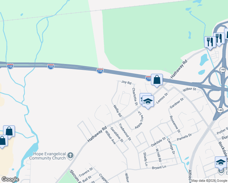 map of restaurants, bars, coffee shops, grocery stores, and more near 103 Nellie Road in New Bedford