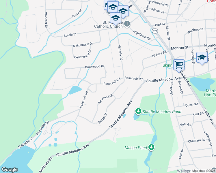 map of restaurants, bars, coffee shops, grocery stores, and more near 146 Reservoir Road in New Britain