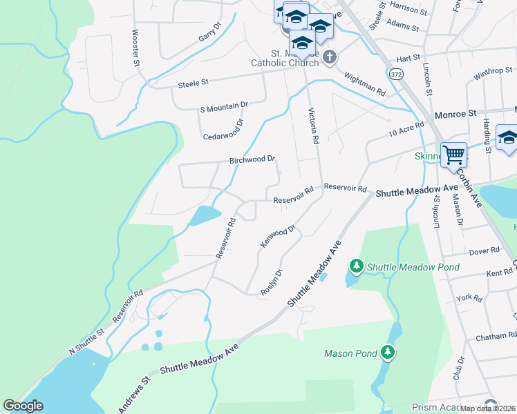 map of restaurants, bars, coffee shops, grocery stores, and more near 192 Reservoir Road in New Britain