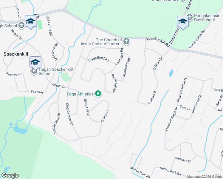 map of restaurants, bars, coffee shops, grocery stores, and more near 15 Round Hill Road in Poughkeepsie