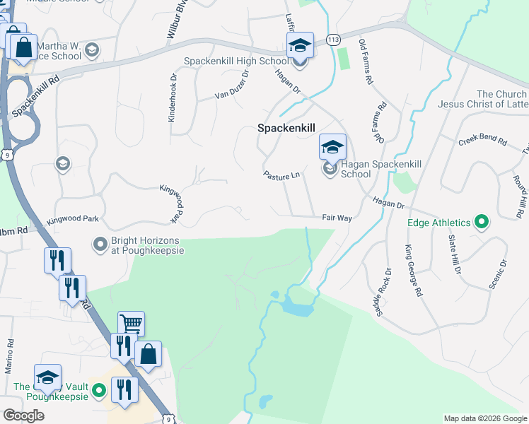 map of restaurants, bars, coffee shops, grocery stores, and more near 55 Kingwood Drive in Poughkeepsie