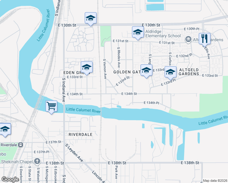 map of restaurants, bars, coffee shops, grocery stores, and more near 452 East 134th Street in Chicago