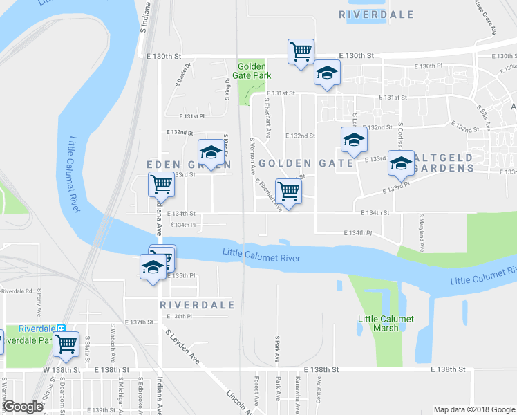 map of restaurants, bars, coffee shops, grocery stores, and more near 452 East 134th Street in Chicago