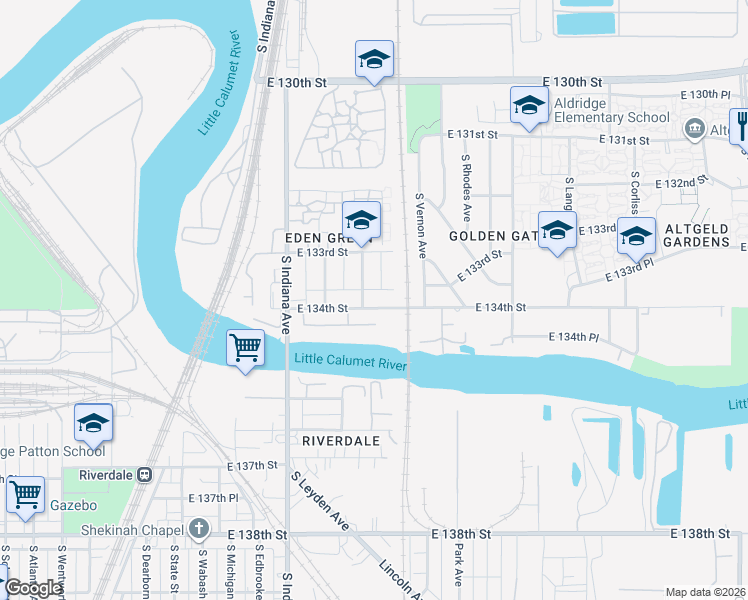 map of restaurants, bars, coffee shops, grocery stores, and more near 354 East 134th Street in Chicago