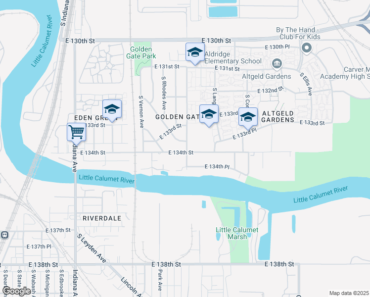 map of restaurants, bars, coffee shops, grocery stores, and more near 548 East 134th Street in Chicago