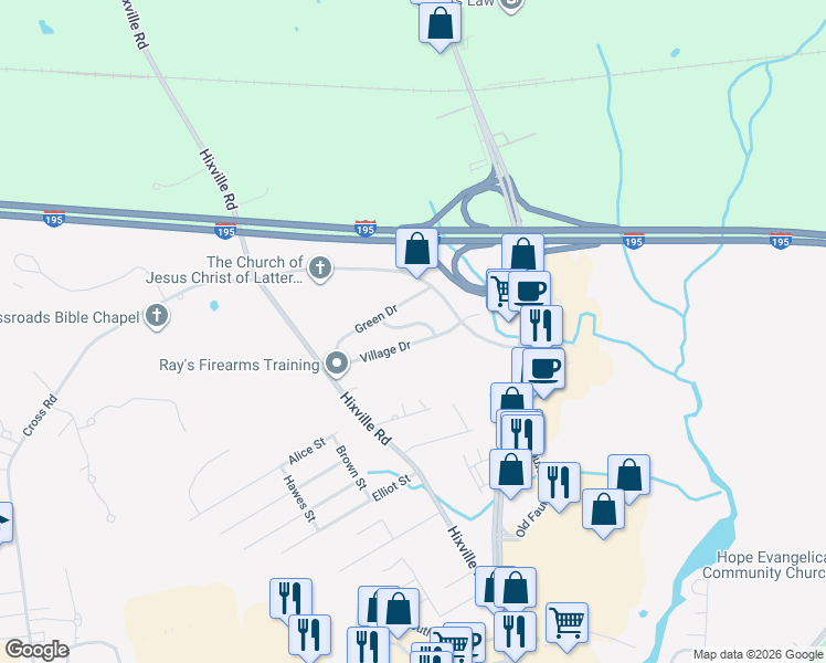 map of restaurants, bars, coffee shops, grocery stores, and more near 107 Spring Lane in Dartmouth