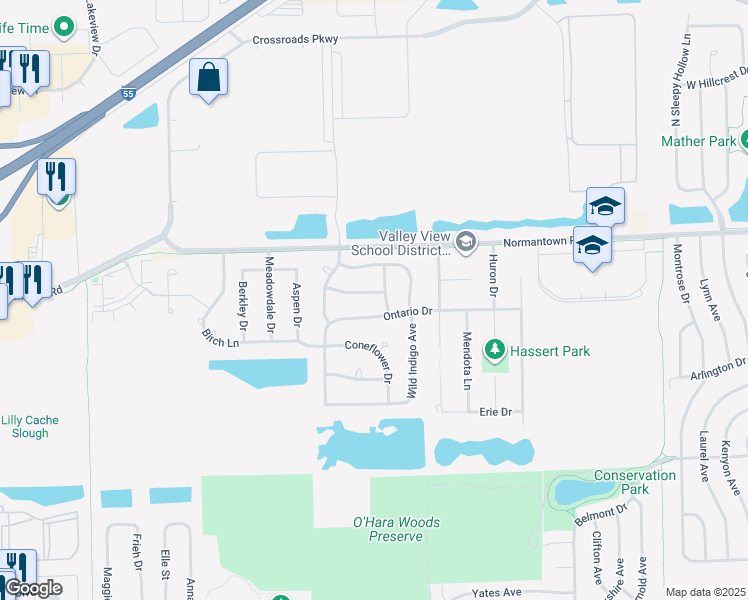 map of restaurants, bars, coffee shops, grocery stores, and more near in Romeoville
