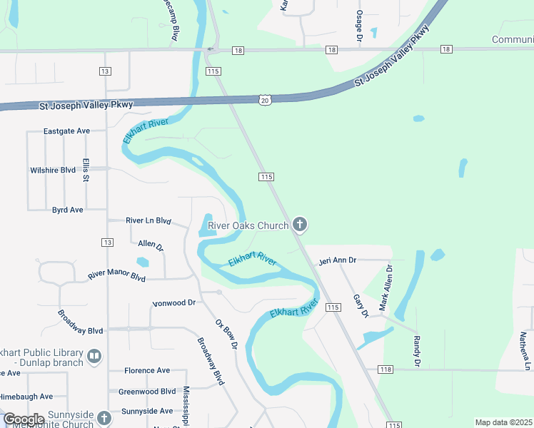 map of restaurants, bars, coffee shops, grocery stores, and more near 57991 County Road 115 in Goshen
