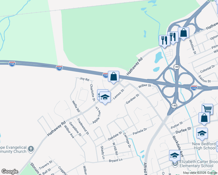 map of restaurants, bars, coffee shops, grocery stores, and more near 699 Hathaway Road in New Bedford
