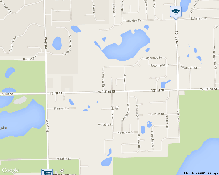 map of restaurants, bars, coffee shops, grocery stores, and more near 10800 West 131st Street in Orland Park