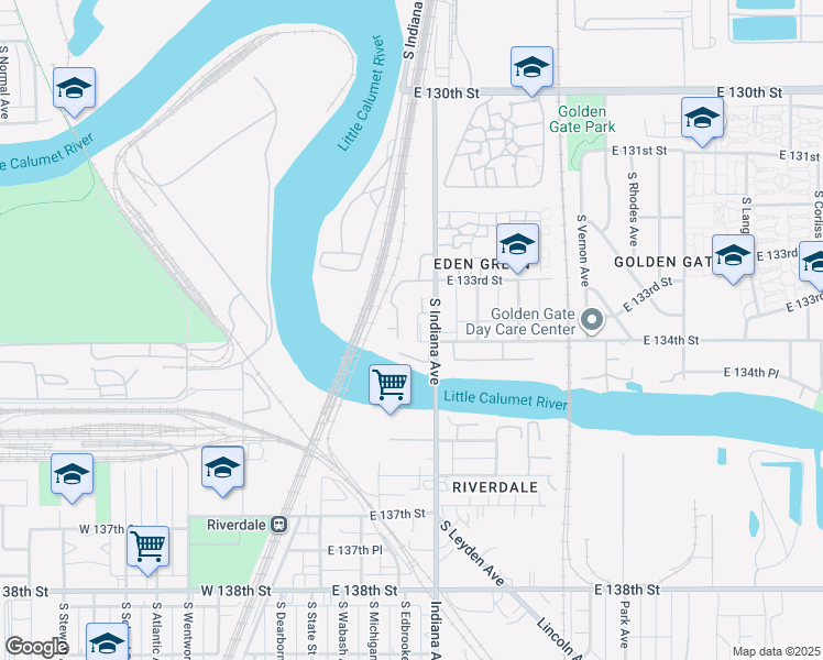 map of restaurants, bars, coffee shops, grocery stores, and more near 13360 South Edbrooke Avenue in Chicago