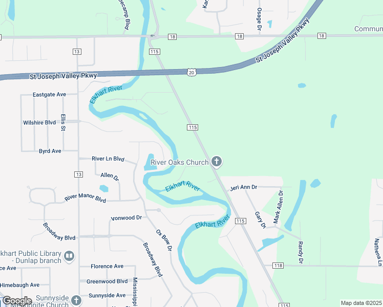 map of restaurants, bars, coffee shops, grocery stores, and more near 57991 Co Road 115 in Goshen