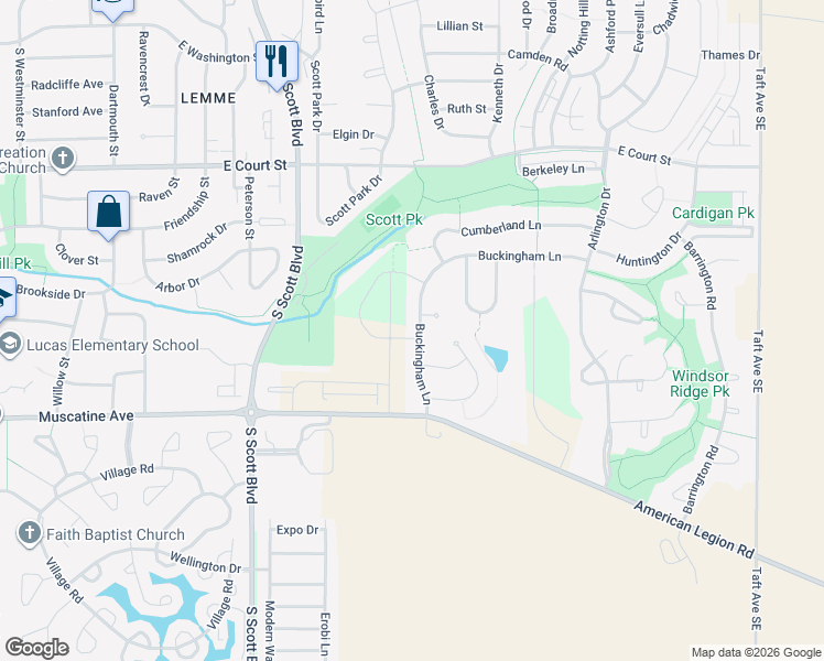 map of restaurants, bars, coffee shops, grocery stores, and more near 4062 Buckingham Lane in Iowa City