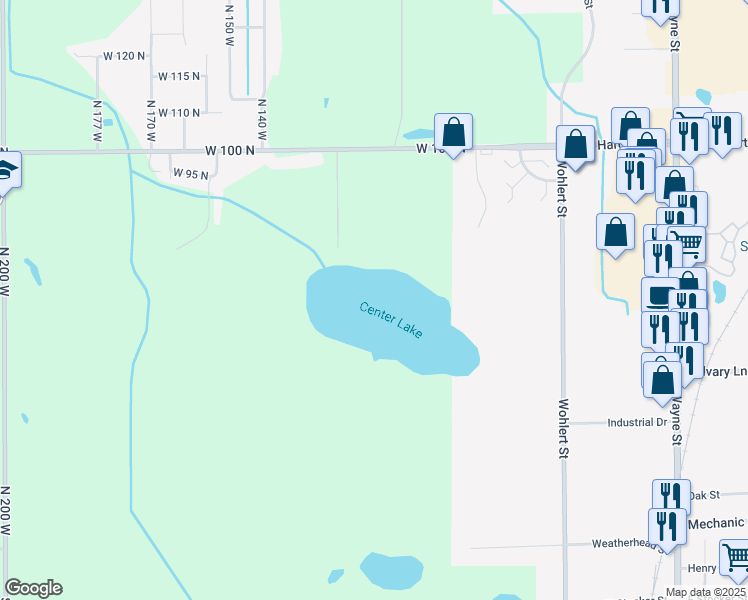 map of restaurants, bars, coffee shops, grocery stores, and more near Cameron Woods Dr in Angola