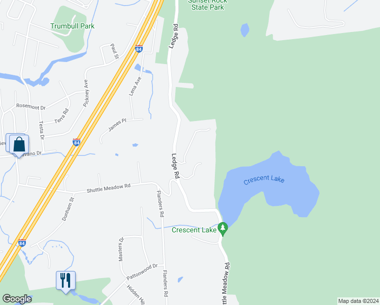 map of restaurants, bars, coffee shops, grocery stores, and more near 41 Ledge Road in Southington