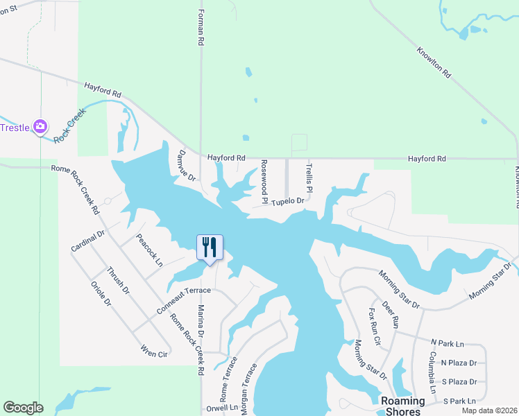 map of restaurants, bars, coffee shops, grocery stores, and more near 2529 Tupelo Drive in Roaming Shores