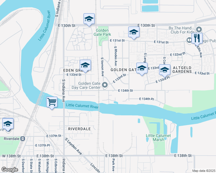 map of restaurants, bars, coffee shops, grocery stores, and more near 452 East 134th Street in Chicago
