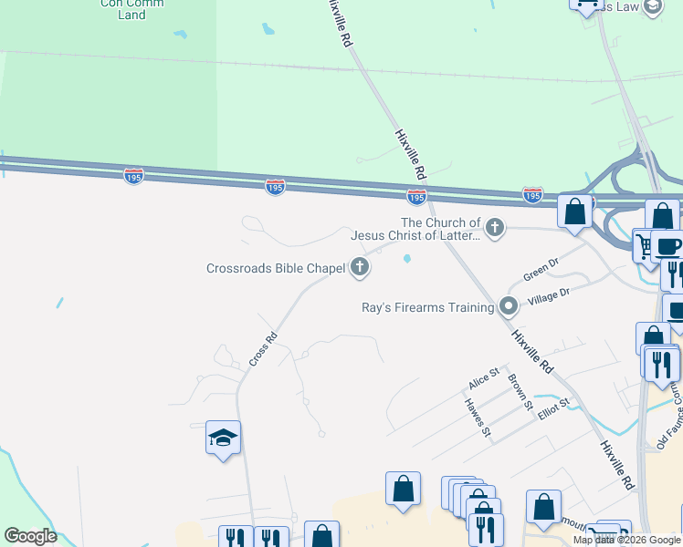 map of restaurants, bars, coffee shops, grocery stores, and more near 330 Cross Road in Dartmouth