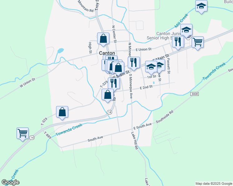 map of restaurants, bars, coffee shops, grocery stores, and more near 58 Sullivan Street in Canton