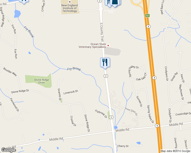 map of restaurants, bars, coffee shops, grocery stores, and more near 1629 South County Trail in East Greenwich
