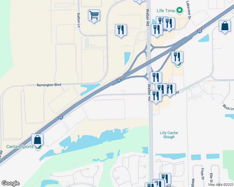 map of restaurants, bars, coffee shops, grocery stores, and more near in Romeoville