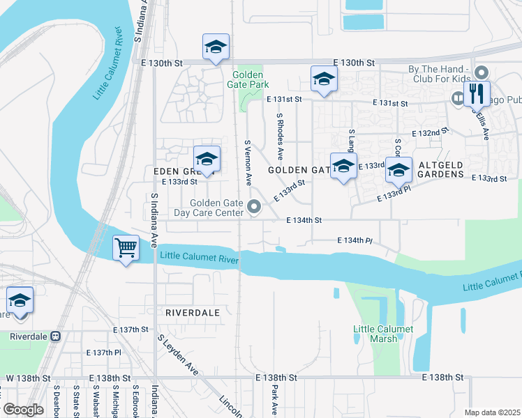 map of restaurants, bars, coffee shops, grocery stores, and more near 452 East 134th Street in Chicago