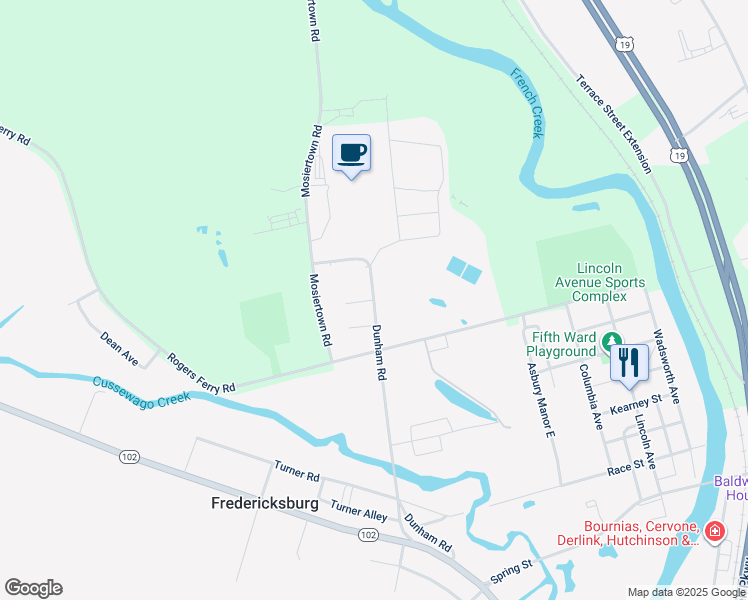 map of restaurants, bars, coffee shops, grocery stores, and more near 13319 Dunham Road in Meadville