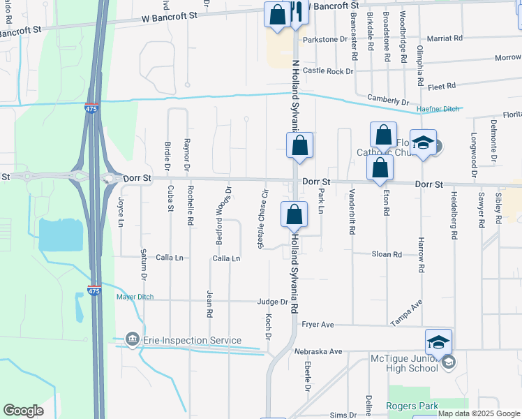 map of restaurants, bars, coffee shops, grocery stores, and more near 1137 Steeple Chase Circle in Toledo