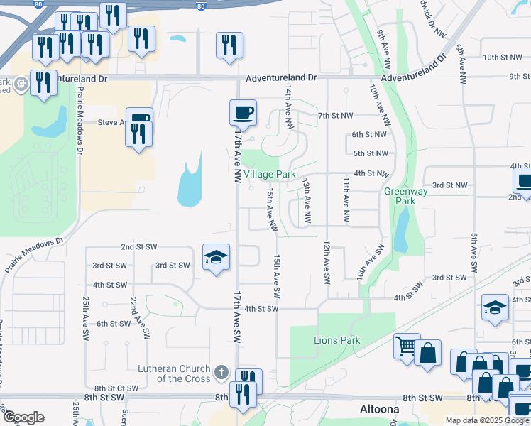 map of restaurants, bars, coffee shops, grocery stores, and more near 1505 Bennetts Way Northwest in Altoona