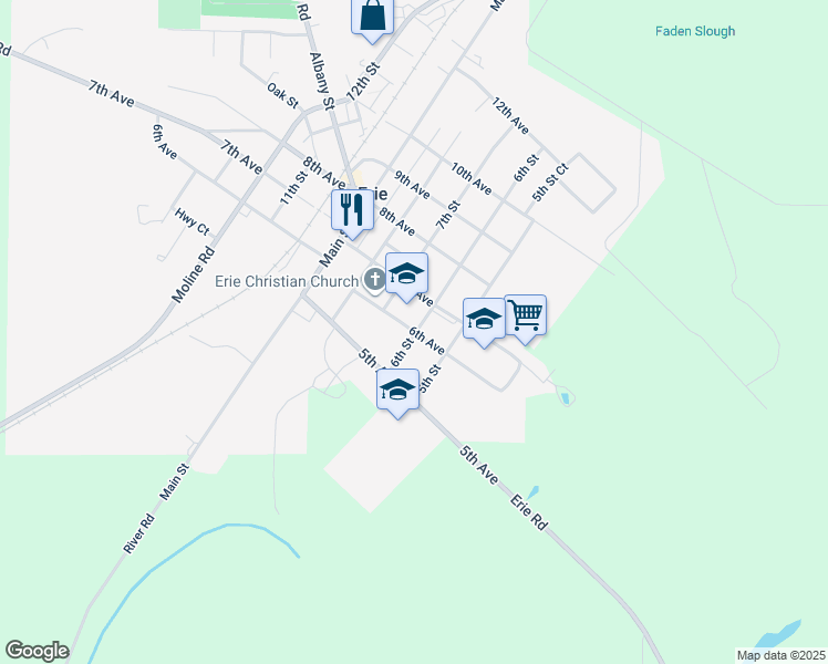map of restaurants, bars, coffee shops, grocery stores, and more near 605 6th Avenue in Erie