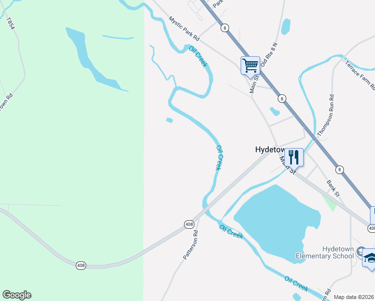 map of restaurants, bars, coffee shops, grocery stores, and more near in Hydetown