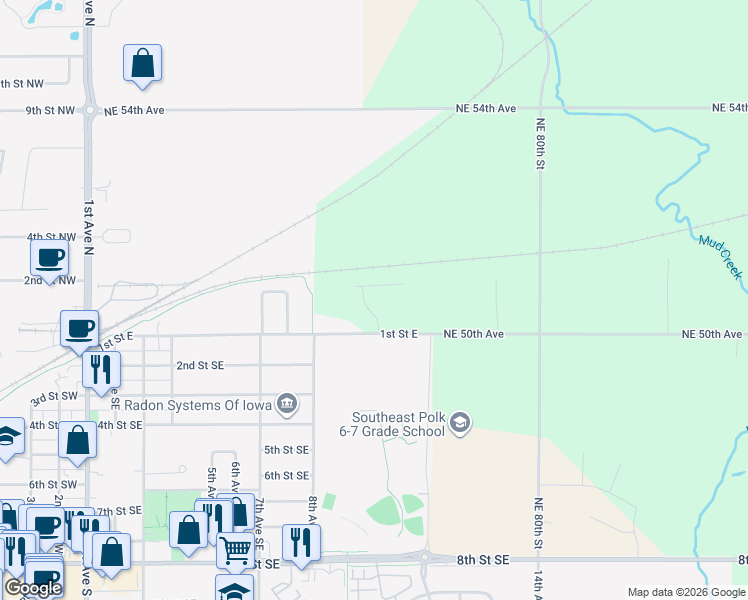 map of restaurants, bars, coffee shops, grocery stores, and more near 7622 Northeast 50th Avenue in Altoona