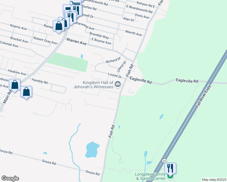 map of restaurants, bars, coffee shops, grocery stores, and more near 34 Beth Road in Tiverton
