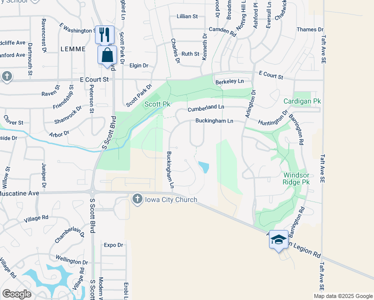 map of restaurants, bars, coffee shops, grocery stores, and more near 4232 Kilburnie Court in Iowa City