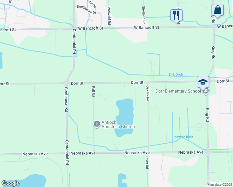 map of restaurants, bars, coffee shops, grocery stores, and more near 8055 Dorr Street in Toledo