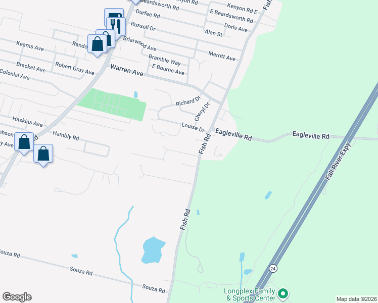 map of restaurants, bars, coffee shops, grocery stores, and more near 33 Beth Road in Tiverton