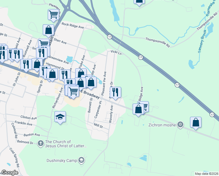 map of restaurants, bars, coffee shops, grocery stores, and more near 9 Nelshore Drive in Monticello