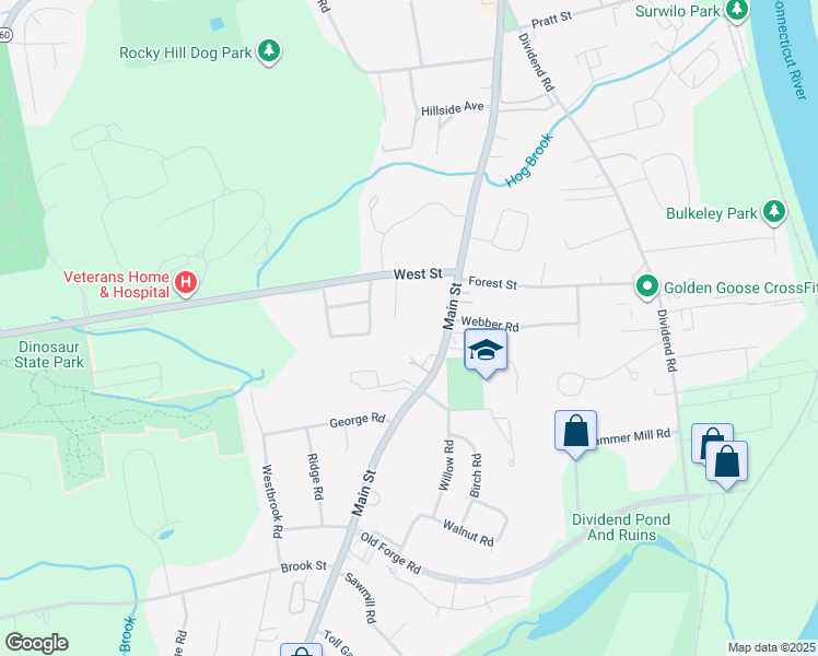 map of restaurants, bars, coffee shops, grocery stores, and more near 2831 Main Street in Rocky Hill
