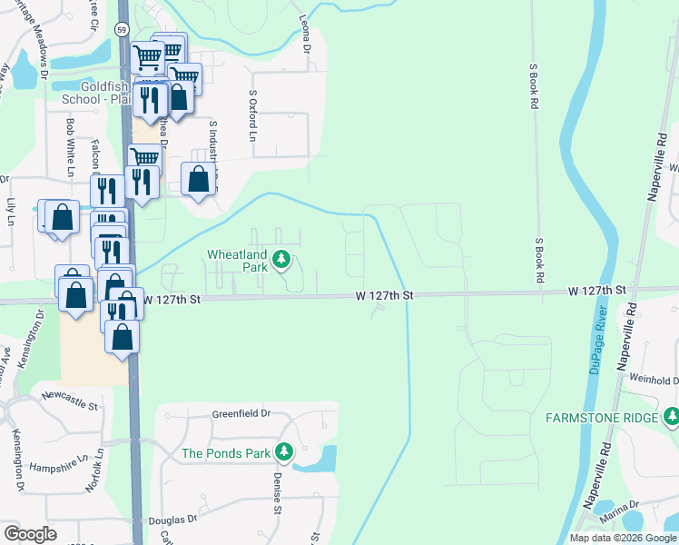 map of restaurants, bars, coffee shops, grocery stores, and more near 12648 South Talbot Circle in Plainfield