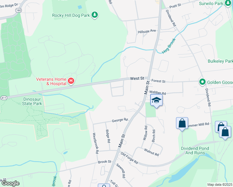 map of restaurants, bars, coffee shops, grocery stores, and more near 100d West Street in Rocky Hill