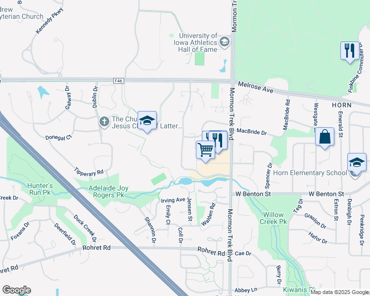 map of restaurants, bars, coffee shops, grocery stores, and more near 714 Westwinds Drive in Iowa City