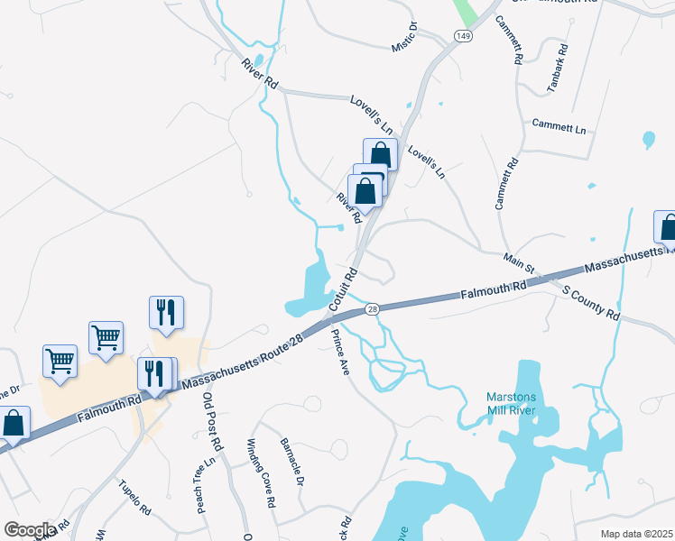 map of restaurants, bars, coffee shops, grocery stores, and more near 71 Cotuit Road in Barnstable